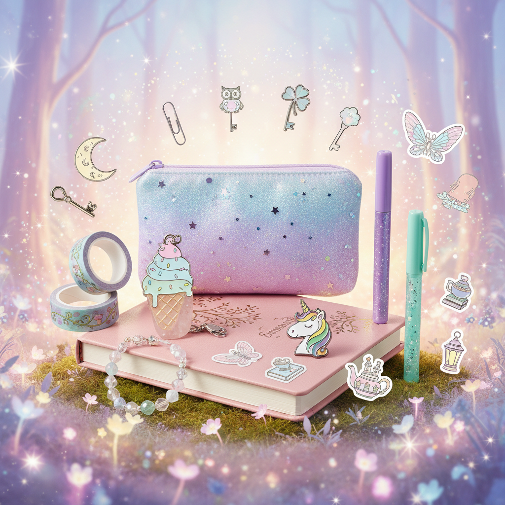 Sparkle Bundle - Glittery stationery collection with pencil case, washi tape, journal, and accessories